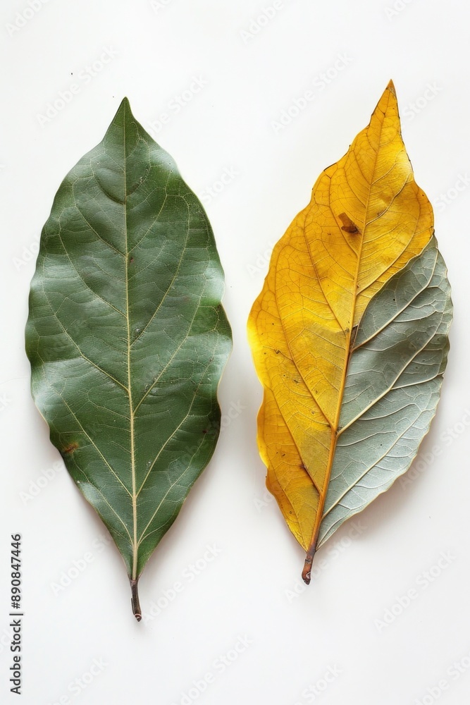 Aufkleber a pair of leaves resting on a clean white surface, suitable for nature-themed designs and projects