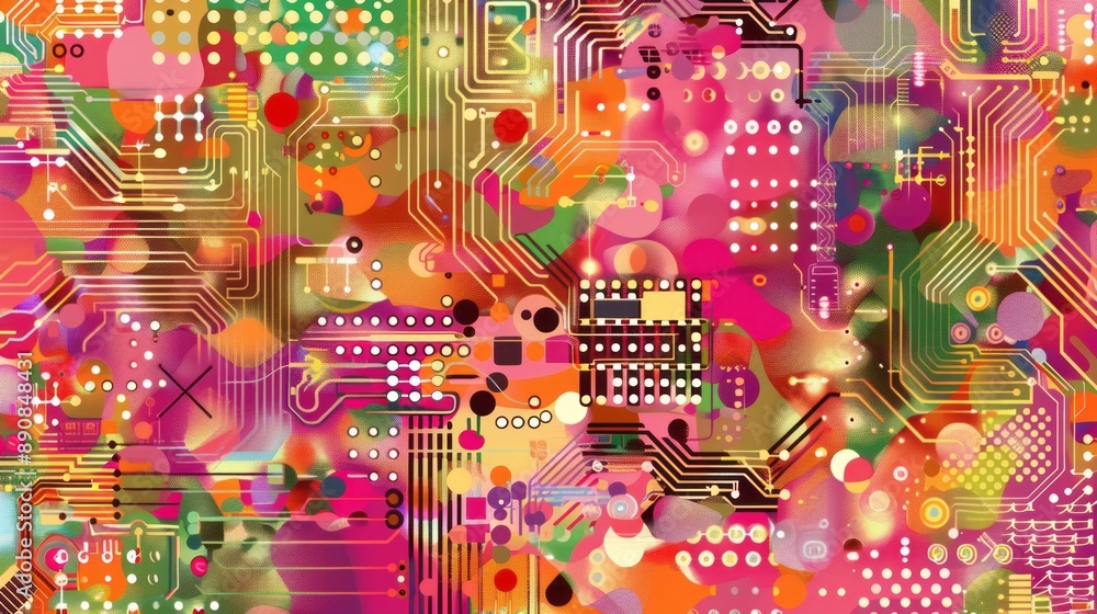 Poster abstract colorful circuit board design with geometric shapes