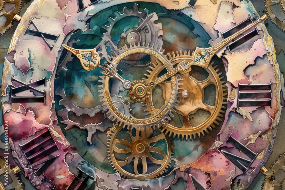 Poster A detailed view of clock mechanisms and gears