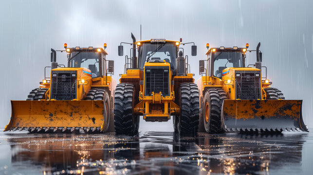 Fleet of three yellow tractors