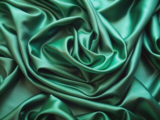 Obraz premium Luxurious emerald green silk satin fabric background with subtle sheen and soft folds, creating a refined and sophisticated visual texture.