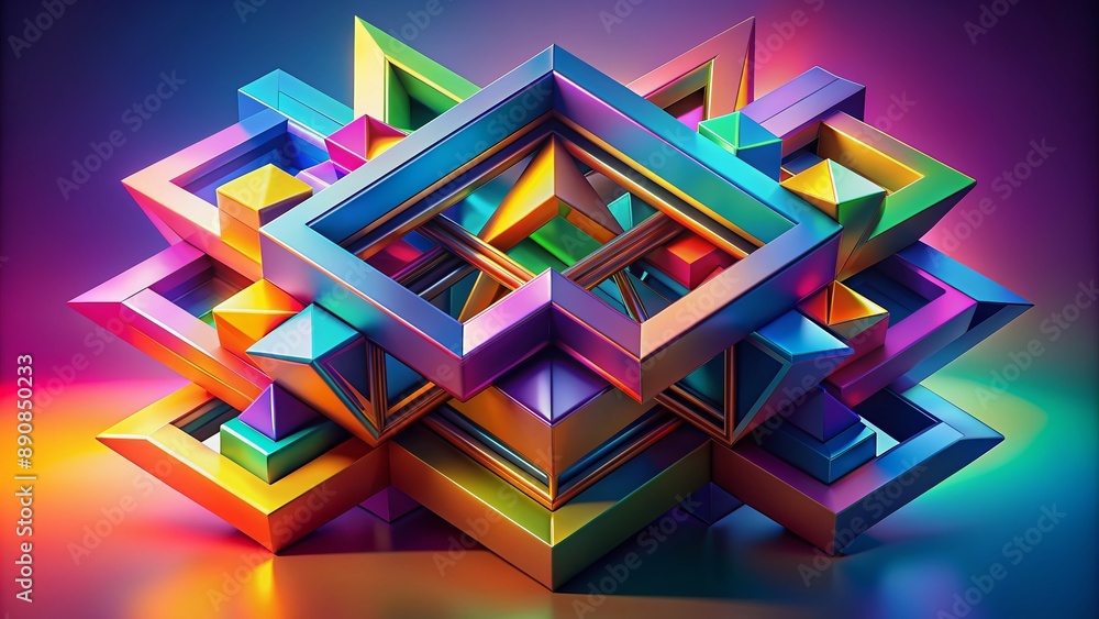 Aufkleber vibrant multi-colored 3d geometric shapes intersect and overlap, forming a mesmerizing abstract comp