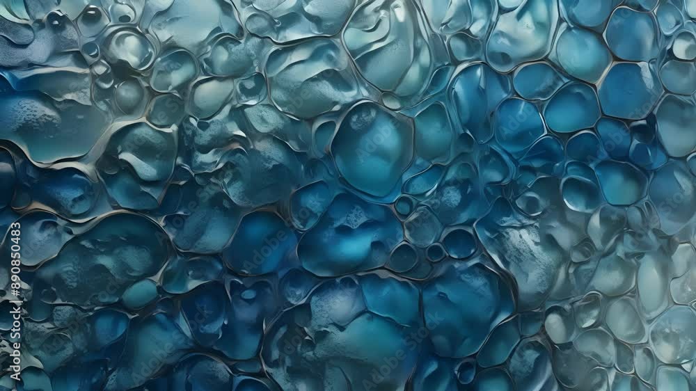Poster a unique 3d texture with a mosaiclike pattern of bubbly shapes in various shades of blue giving a mo