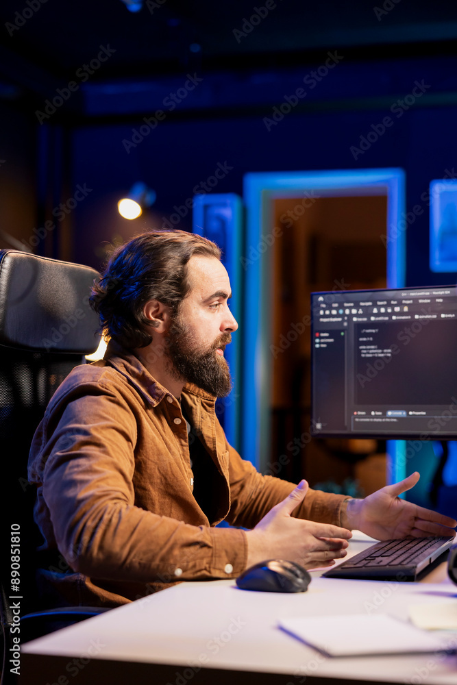 Poster computer scientist securing company servers from cyberattacks to avoid unwanted failures. it admin i