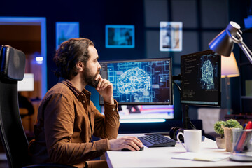Teleworking programmer using computer for artificial intelligence computing simulating human brain...