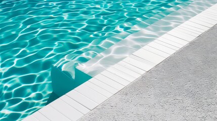 A pool with a white edge and blue water