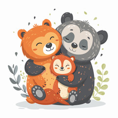 Fototapeta premium Cute cartoon vector illustration of cute panda family with their baby