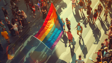 Fototapeta premium People with rainbow flag on pride parade