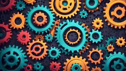 abstract techno gear background with geometric colorful gear wheels