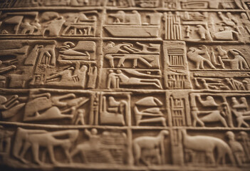 Detailed view of wellpreserved hieroglyphic engravings on a stone surface from ancient egypt
