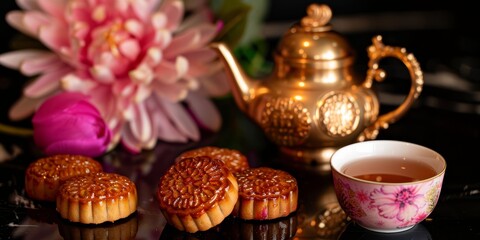 Chinese traditional holiday Mid autumn festival holiday background with mooncakes