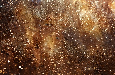 Obraz premium Closeup of Golden Glitter on Brown Surface