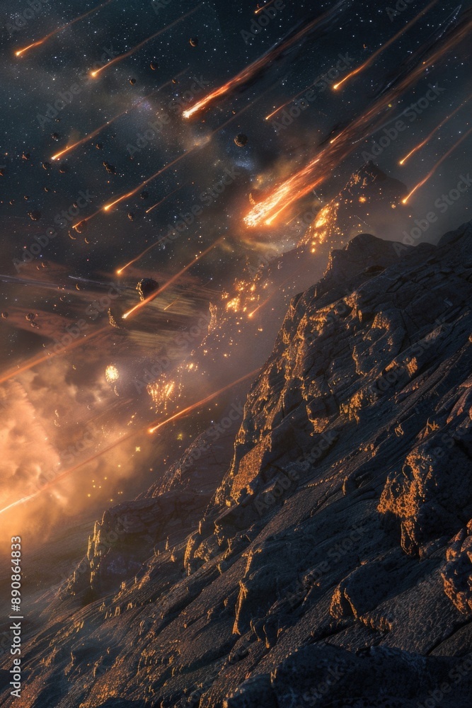 Poster Image of a star-filled night sky with shooting stars, ideal for use in astronomy-related projects or as a background element