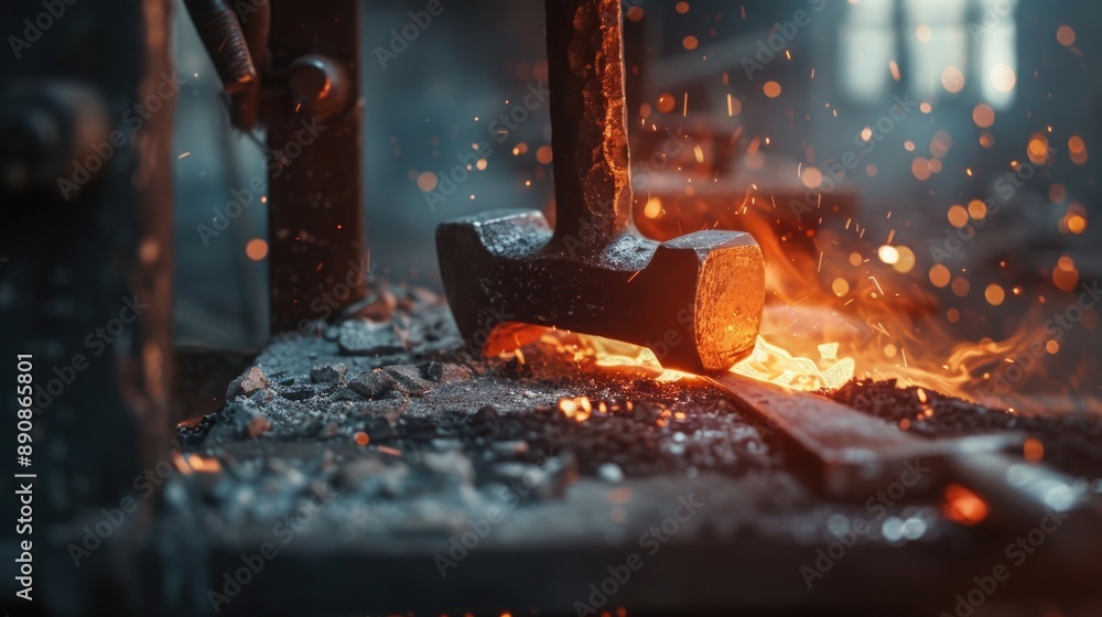 Poster A worker using a hammer to shape and form metal