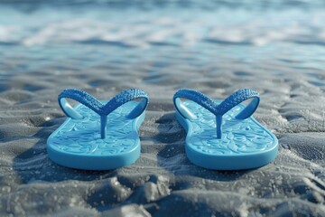 Naklejka premium A pair of blue flip flops on a flat surface, no background or context