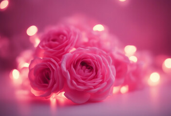 Fototapeta premium Happy valentines day with pink light neon on background flower premium photo