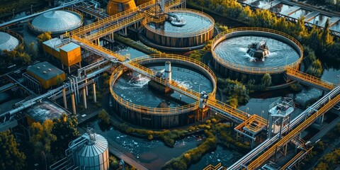 Industrial wastewater treatment plant purifying water before it is discharged, Generative AI