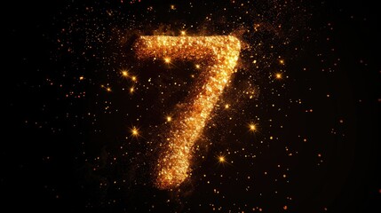 A stylized representation of the number 7, made up of gold sparkles on a dark background