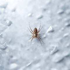 
A brown spider was walking on the wall of the house.