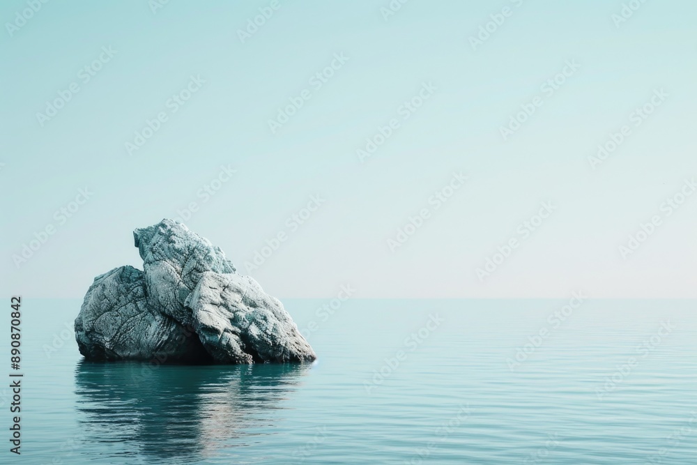 Poster a serene scene with rocks placed in the center of a body of water, perfect for use as a background o