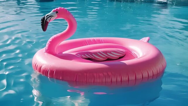 A vibrant pink flamingo pool float inflatable evoking memories of summer pool parties and tropical vacations.
