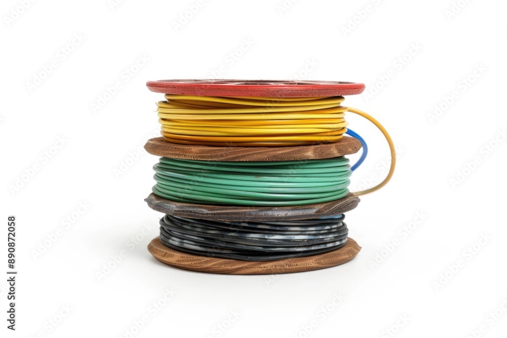 Poster a stack of colorful wires on a white surface, great for tech-related projects or illustrations