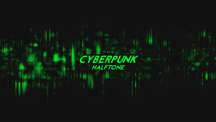 Abstract vector green cyberpunk halftone sound wave. Scrathed dotted texture element.