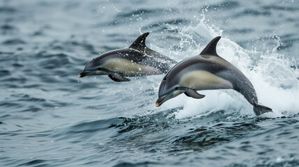 Fototapeta premium Playful dolphins jumping out of the ocean