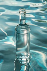 Obraz premium A clear plastic water bottle sits on a table with a flat surface