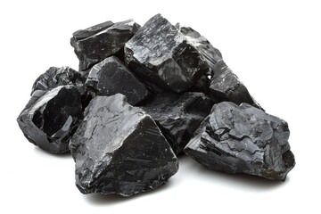 Obraz premium A pile of dark coal sits on a clean, white surface