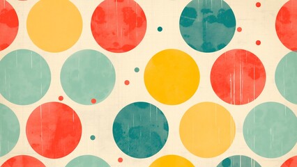 Colorful Retro Polka Dots Pattern with Distressed Texture.
