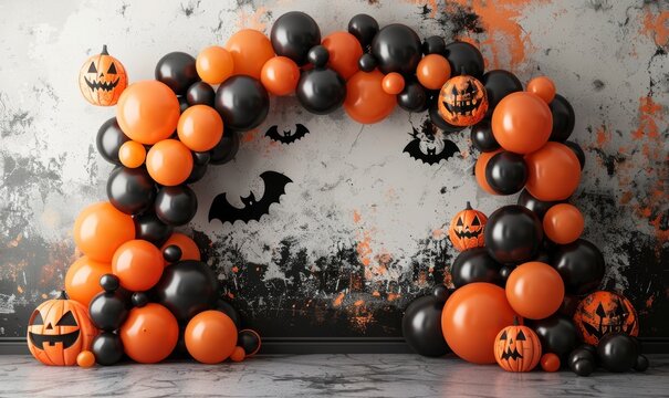 decorative balloon backdrop for halloween festival, Generative AI