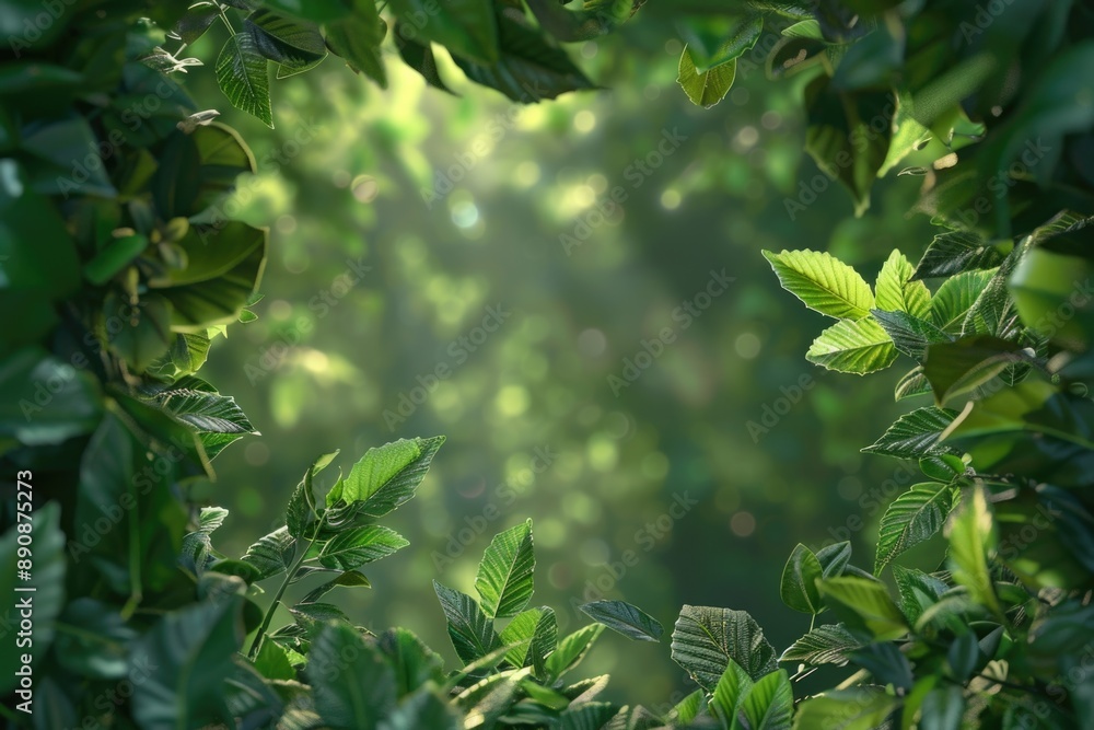 Poster A photograph of leaves situated in a forest, suitable for use as an image in a nature-inspired context