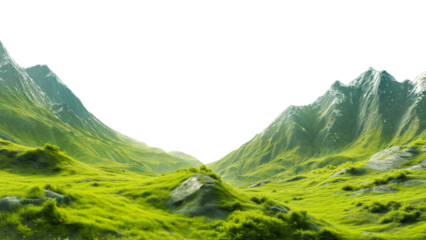 Verdant Mountain Valley: Lush Green Landscape with Rolling Hills and Snow-Capped Peaks