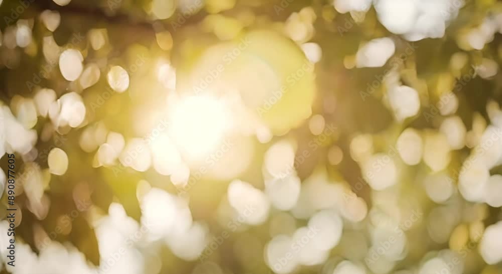 Poster capture a bokeh effect of sunlight filtering through tree leaves. the bright spots of light create s