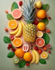 fresh fruits neatly arranged. generative ai