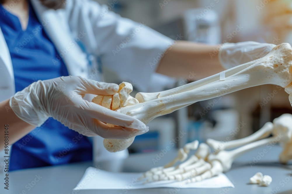 Leinwandbilder a scientist holds a bone in a laboratory setting