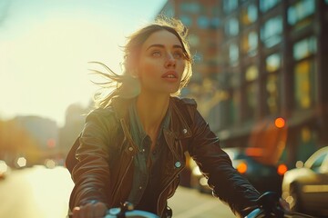Modern woman riding a trking bike. AI generativ, Generative AI