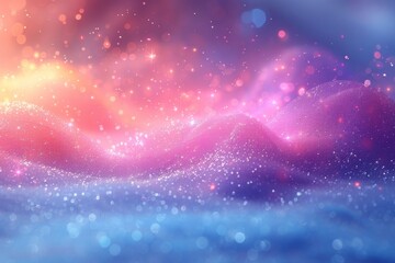Glittery landscape with pink and blue hues and light bokeh.
