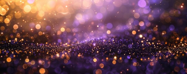 Gold and dark violet Fireworks and bokeh in New Year eve and copy space. Abstract background holiday . Generative AI