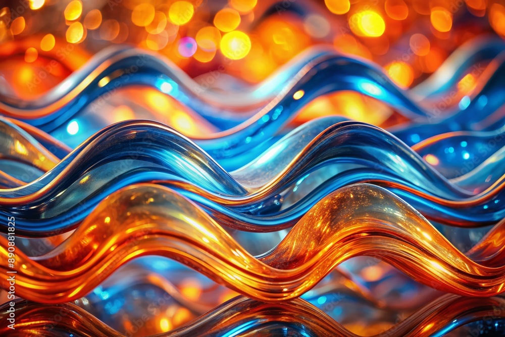 Poster vibrant orange and blue glass waves undulate across a mesmerizing abstract background, reflecting sh