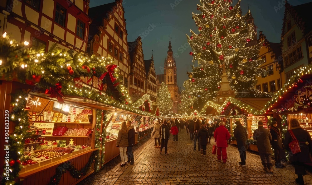 Wall mural beautiful and romantic christmas markets. generative ai