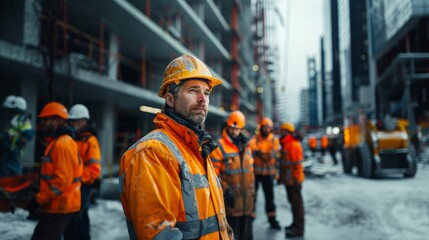 group of construction workers at finnish construction site 