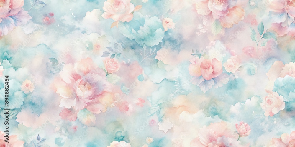 Poster Soft, dreamy watercolor background featuring a blend of calming pastel hues in a seamless pattern, perfect for adding subtle elegance to any design project.