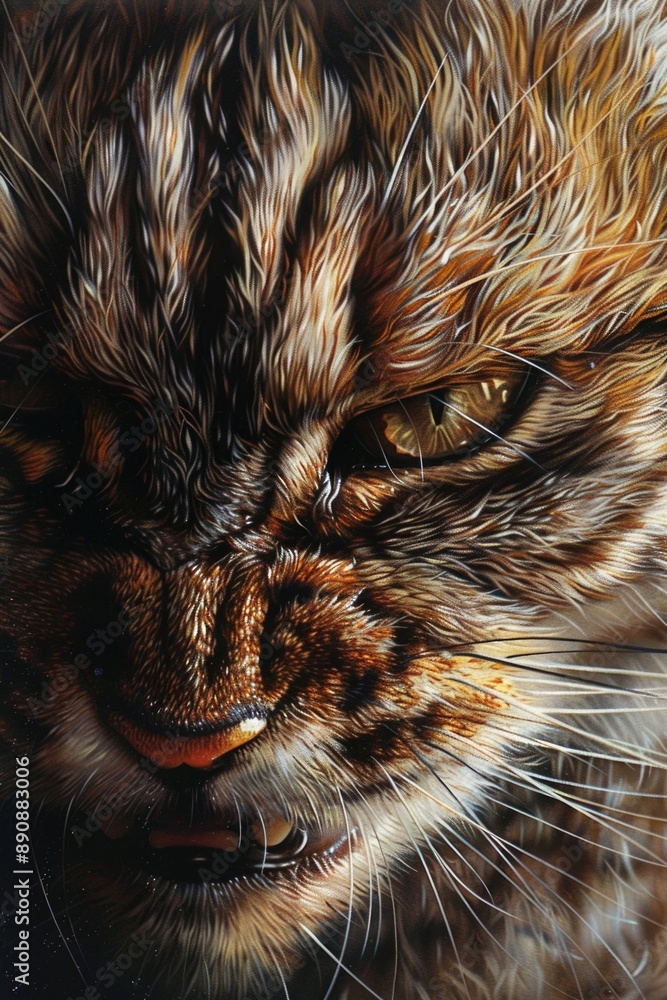Poster a close-up shot of a cat's face with a blurred background, ideal for use in pet-related designs or a