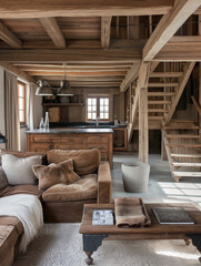 Fototapeta premium Rustic living room, rustic living space, interior design