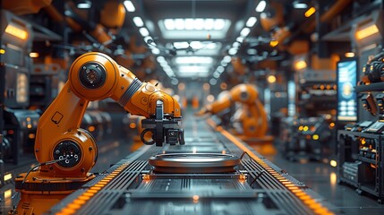 Futuristic product launch event flyer showcasing an open area innovation lab with drones and robots featuring a writing space on the right side for event information and launch wishes