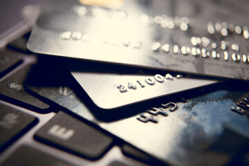 computer card and credit card. online shopping concept.