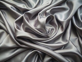 Obraz premium Luxurious gray silk fabric featuring a smooth, elegant satin texture with gentle folds, showcasing a wavy, sophisticated background perfect for design and fashion projects.