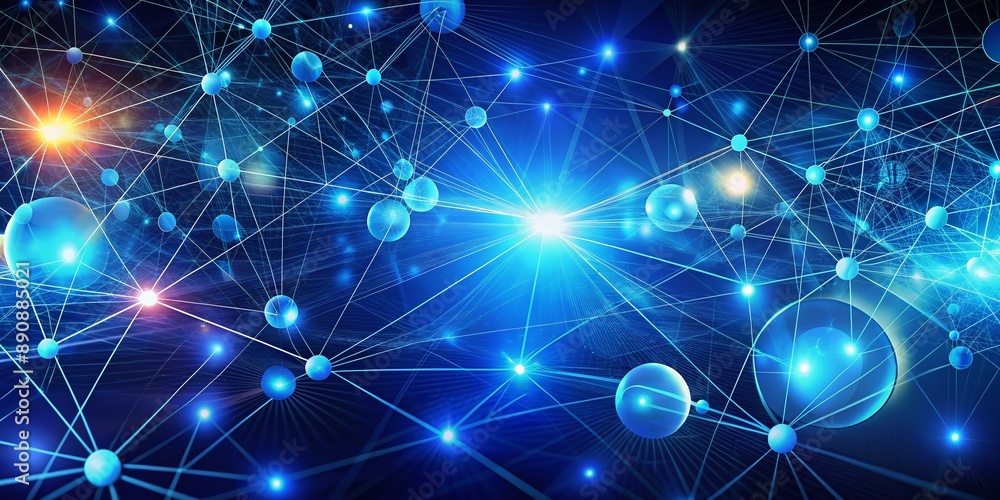Aufkleber vibrant blue background illuminated by intricate network lines and glowing orbs, evoking futuristic 